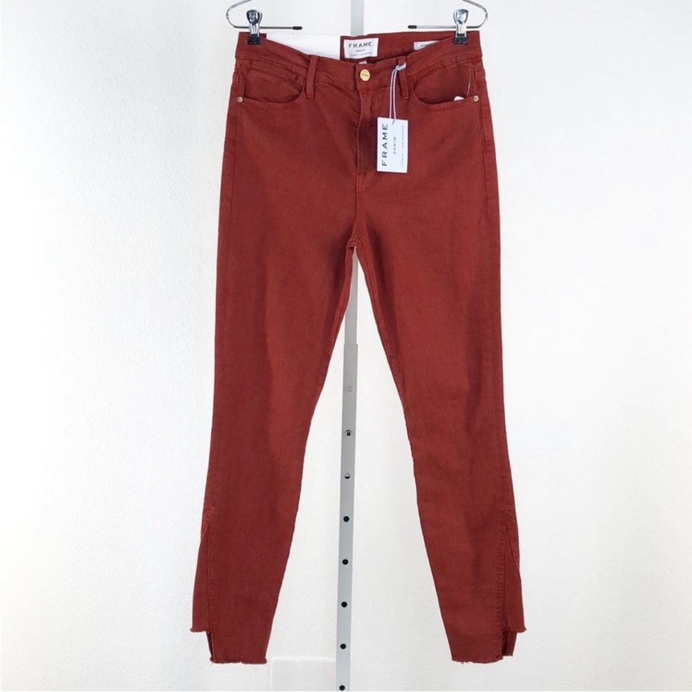 FRAME Denim Le High Raw Hem Skinny Ankle Jeans Burnt Henna Wash Size 27